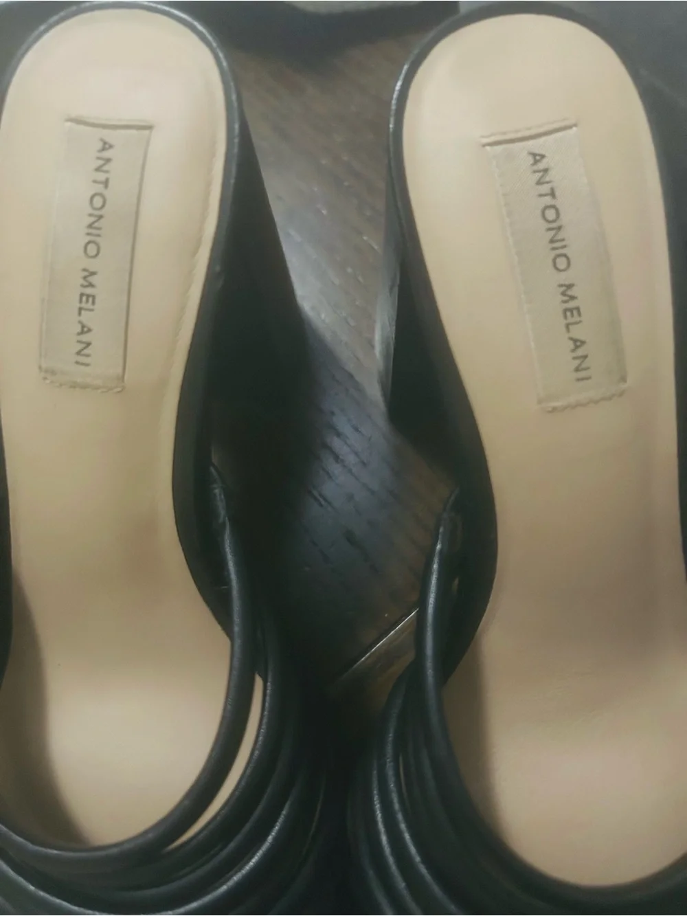 ANTONIO MELANI Bree Tubular Black Leather Multi-Strap Platform Block Heels
